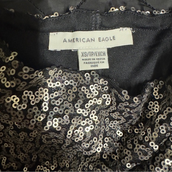 New American Eagle Sequin spaghetti strap lined mini dress size XS silver/black - Picture 5 of 7